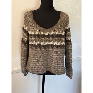 Free People Fuzzy Oversized Fair Isle Textured Knit Womens Sweater Size M Browns